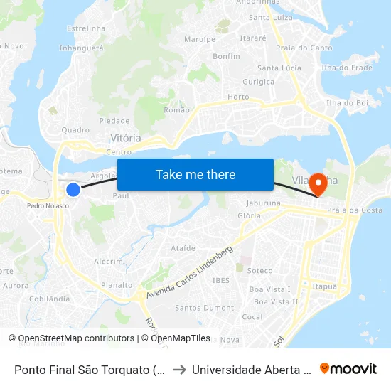 Ponto Final São Torquato (Municipal) to Universidade Aberta Do Brasil map