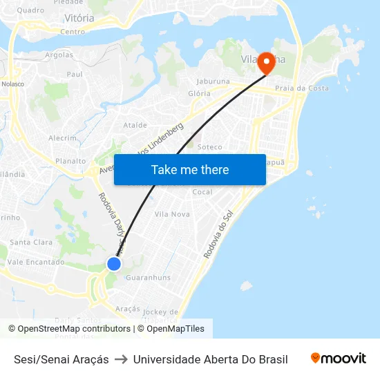 Sesi/Senai Araçás to Universidade Aberta Do Brasil map