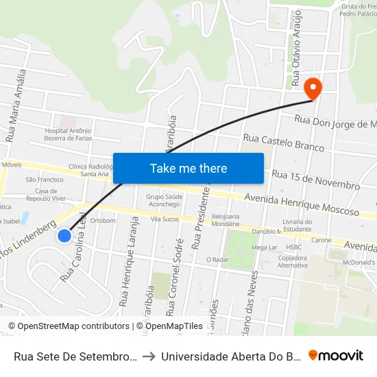 Rua Sete De Setembro, 59 to Universidade Aberta Do Brasil map