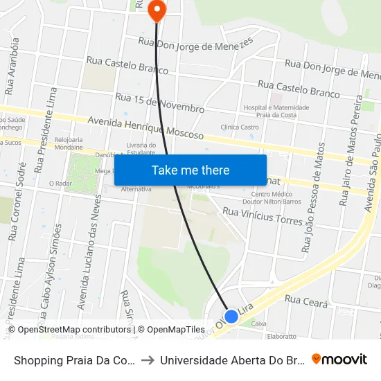 Shopping Praia Da Costa to Universidade Aberta Do Brasil map