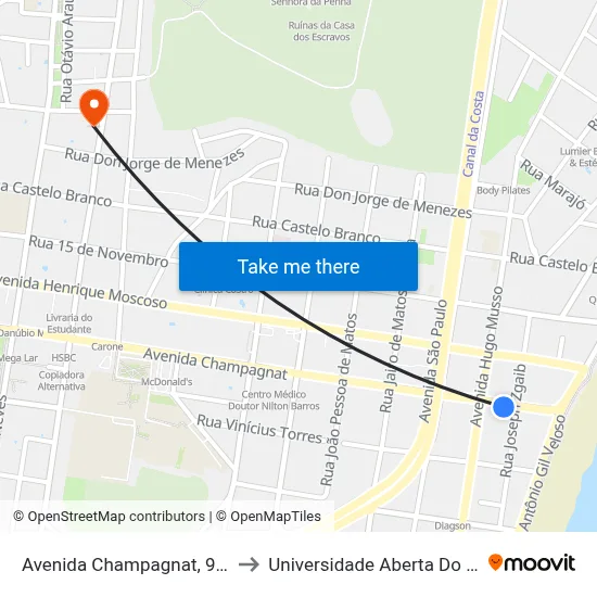Avenida Champagnat, 97-107 to Universidade Aberta Do Brasil map