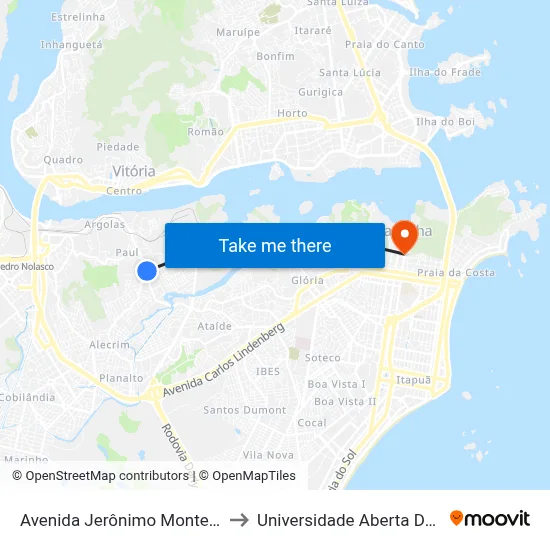Avenida Jerônimo Monteiro, 730 to Universidade Aberta Do Brasil map