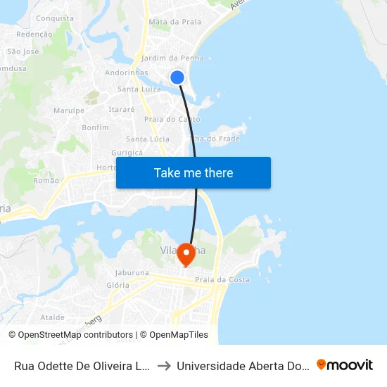 Rua Odette De Oliveira Lacourt to Universidade Aberta Do Brasil map