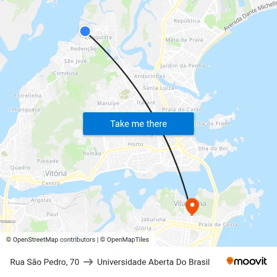 Rua São Pedro, 70 to Universidade Aberta Do Brasil map