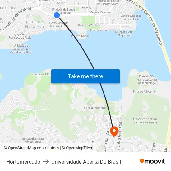 Hortomercado to Universidade Aberta Do Brasil map