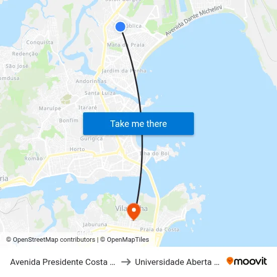 Avenida Presidente Costa E Silva, 32 to Universidade Aberta Do Brasil map