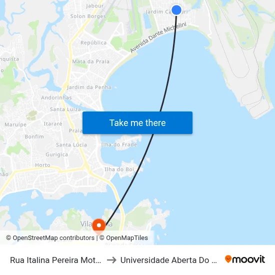Rua Italina Pereira Mota, 99 to Universidade Aberta Do Brasil map