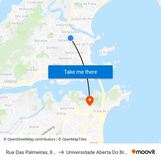 Rua Das Palmeiras, 815 to Universidade Aberta Do Brasil map