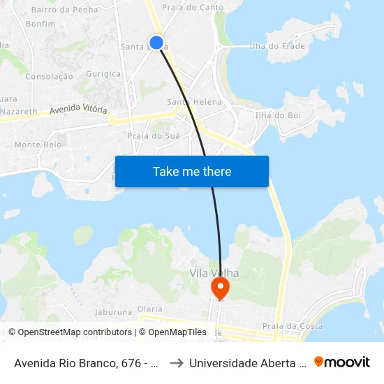 Avenida Rio Branco, 676 - Santa Lúcia to Universidade Aberta Do Brasil map