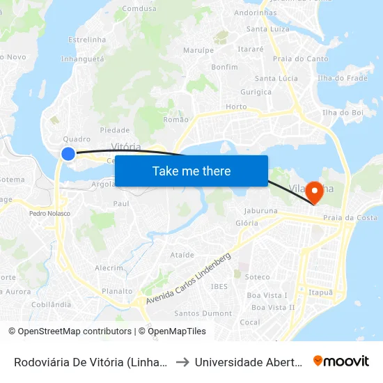 Rodoviária De Vitória (Linhas Municipais) to Universidade Aberta Do Brasil map