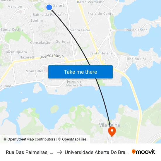 Rua Das Palmeiras, 25 to Universidade Aberta Do Brasil map