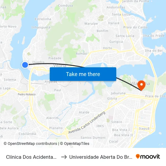 Clínica Dos Acidentados to Universidade Aberta Do Brasil map