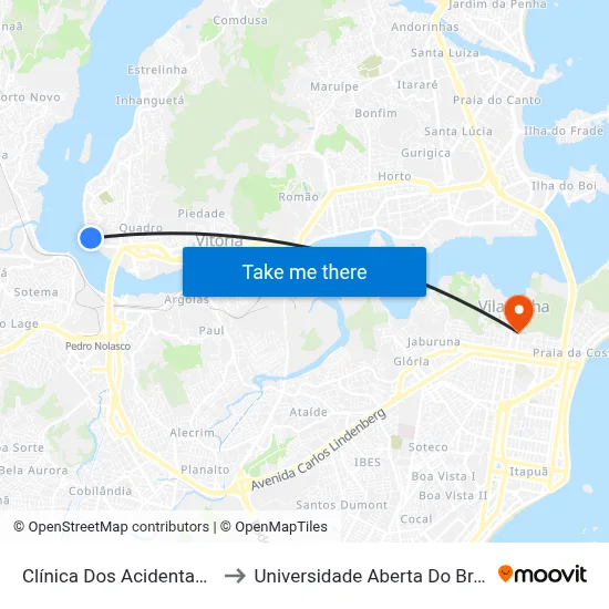 Clínica Dos Acidentados to Universidade Aberta Do Brasil map