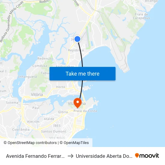 Avenida Fernando Ferrari, 3327 to Universidade Aberta Do Brasil map