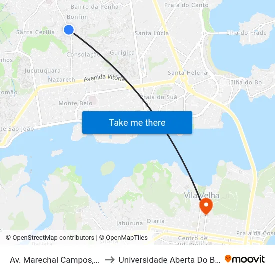 Av. Marechal Campos, 936 to Universidade Aberta Do Brasil map