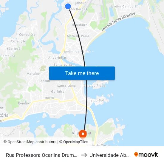 Rua Professora Ocarlina Drumond De Carvalho, 241 to Universidade Aberta Do Brasil map