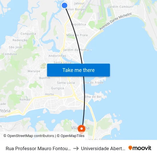 Rua Professor Mauro Fontoura Borges, 256 to Universidade Aberta Do Brasil map