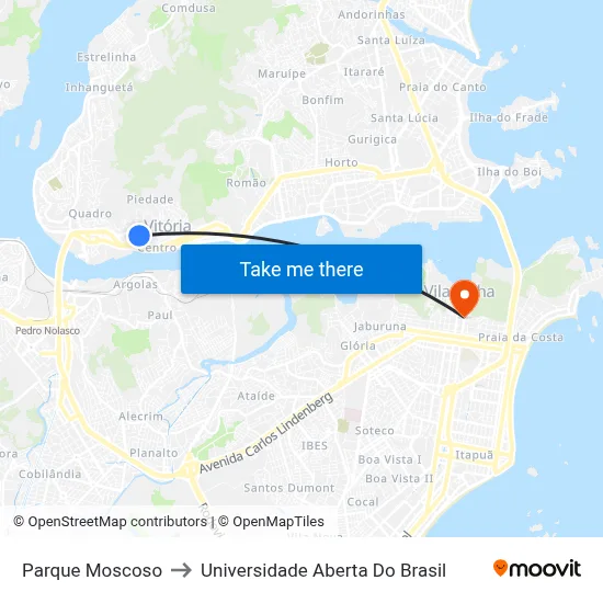 Parque Moscoso to Universidade Aberta Do Brasil map
