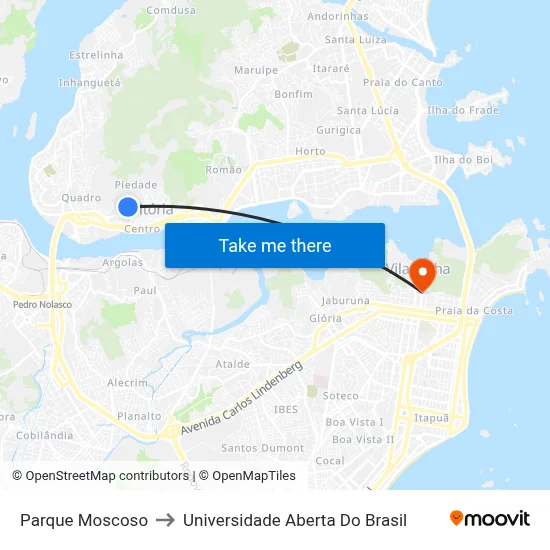 Parque Moscoso to Universidade Aberta Do Brasil map
