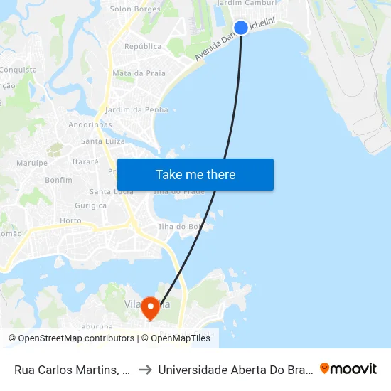 Rua Carlos Martins, 10 to Universidade Aberta Do Brasil map