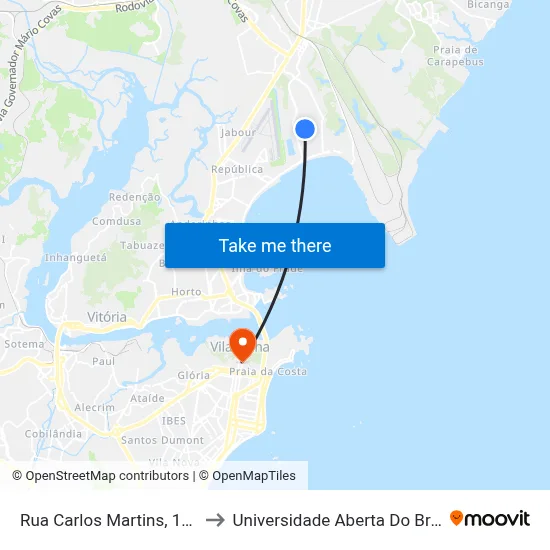 Rua Carlos Martins, 1074 to Universidade Aberta Do Brasil map