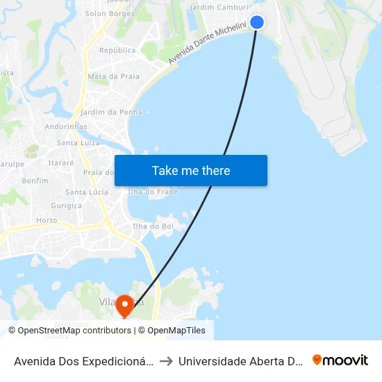 Avenida Dos Expedicionários, 36 to Universidade Aberta Do Brasil map