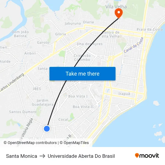 Santa Monica to Universidade Aberta Do Brasil map