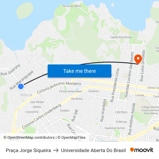 Praça Jorge Siqueira to Universidade Aberta Do Brasil map