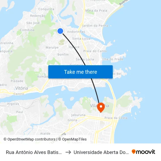 Rua Antônio Alves Batista, 115 to Universidade Aberta Do Brasil map