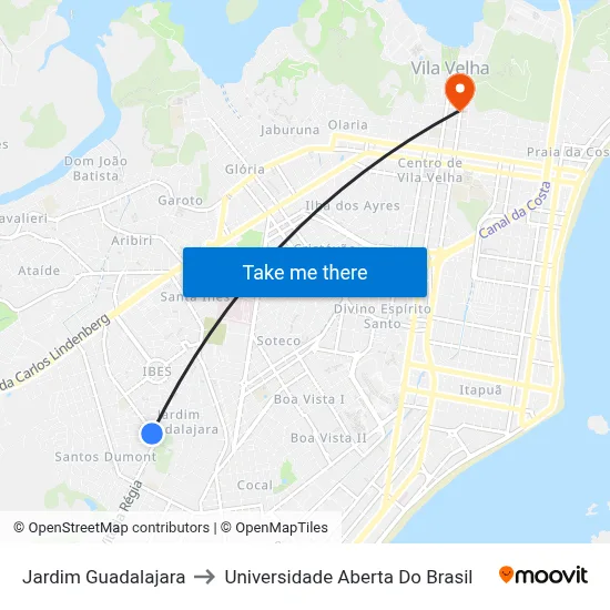 Jardim Guadalajara to Universidade Aberta Do Brasil map