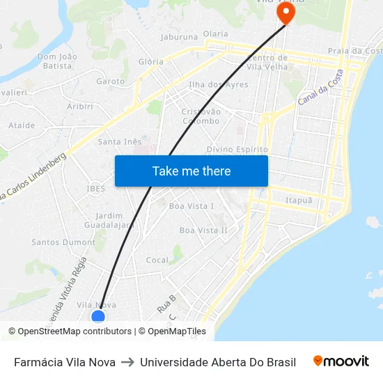 Farmácia Vila Nova to Universidade Aberta Do Brasil map