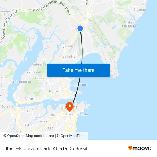 Ibis to Universidade Aberta Do Brasil map