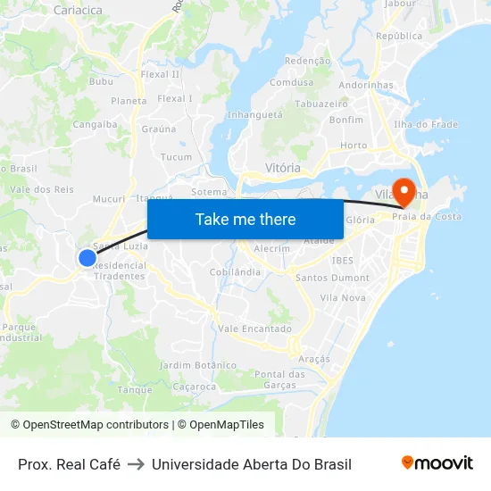 Prox. Real Café to Universidade Aberta Do Brasil map