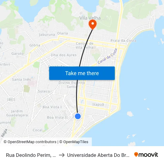 Rua Deolindo Perim, 38 to Universidade Aberta Do Brasil map