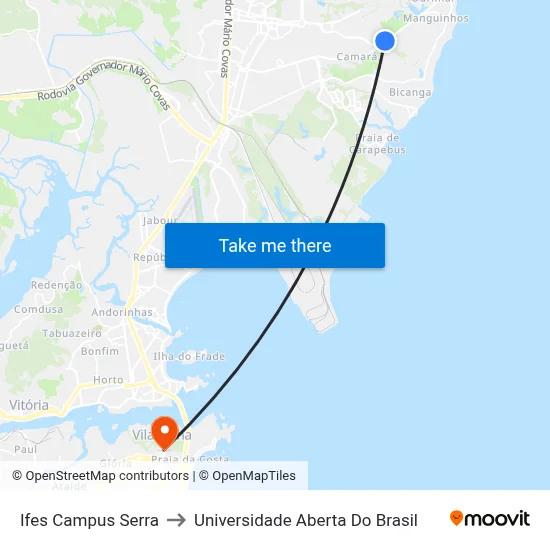 Ifes Campus Serra to Universidade Aberta Do Brasil map