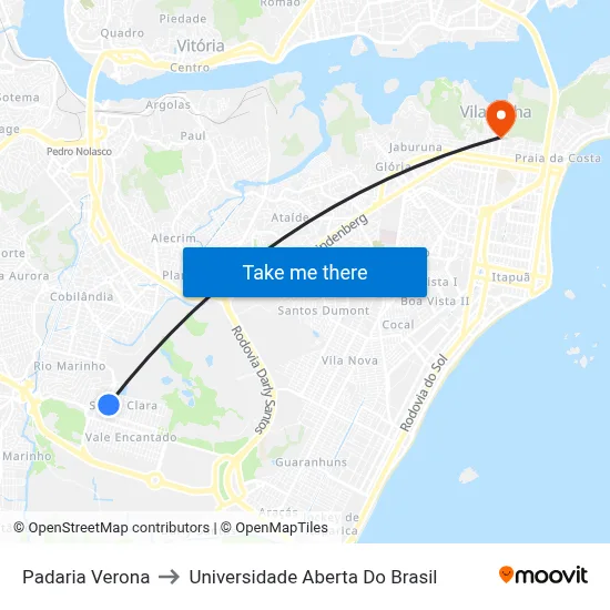 Padaria Verona to Universidade Aberta Do Brasil map