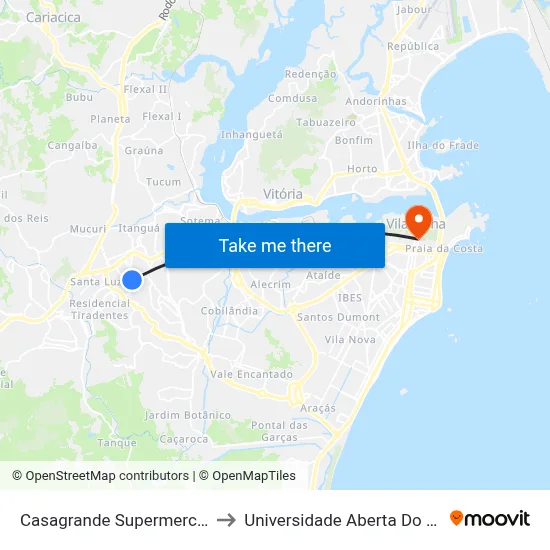Casagrande Supermercados to Universidade Aberta Do Brasil map