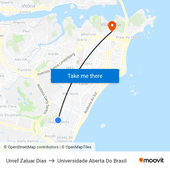 Umef Zaluar Dias to Universidade Aberta Do Brasil map