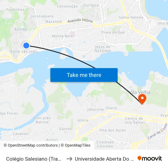 Colégio Salesiano (Transcol) to Universidade Aberta Do Brasil map