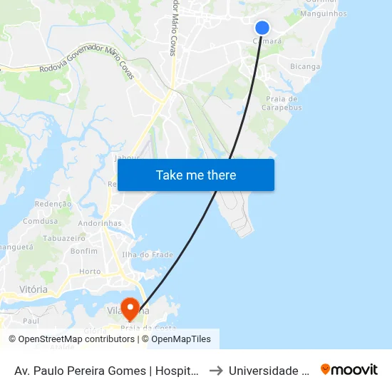 Av. Paulo Pereira Gomes | Hospital Estadual Jayme Santos Neves to Universidade Aberta Do Brasil map