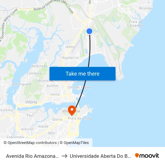 Avenida Rio Amazonas, 9 to Universidade Aberta Do Brasil map