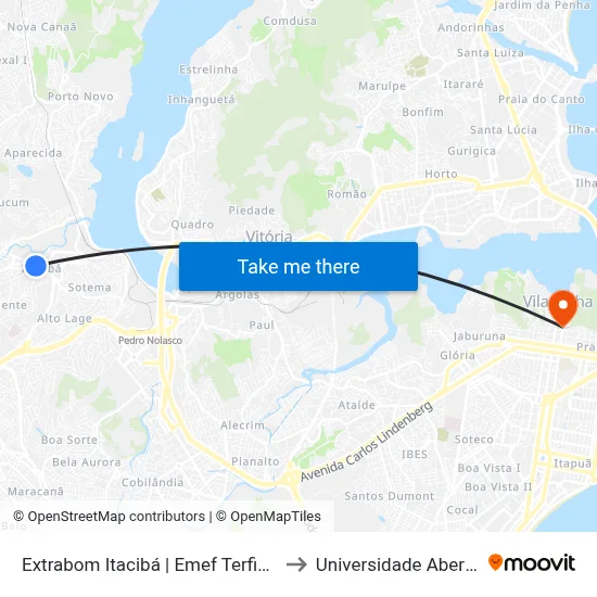 Extrabom Itacibá | Emef Terfina Rocha Ferreira to Universidade Aberta Do Brasil map