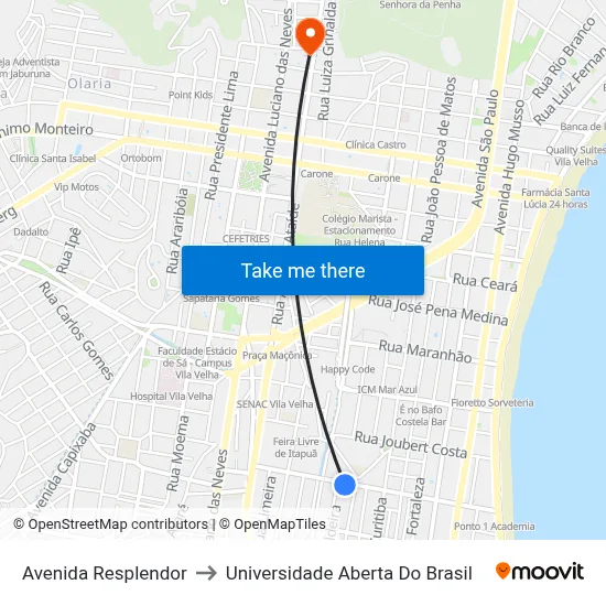 Avenida Resplendor to Universidade Aberta Do Brasil map