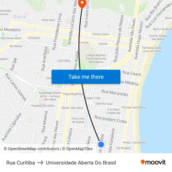 Rua Curitiba to Universidade Aberta Do Brasil map