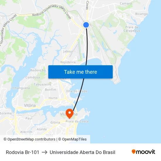 Rodovia Br-101 to Universidade Aberta Do Brasil map
