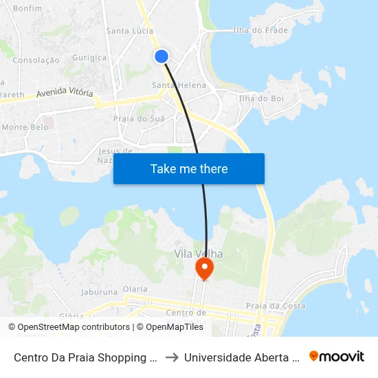 Centro Da Praia Shopping (Transcol) to Universidade Aberta Do Brasil map