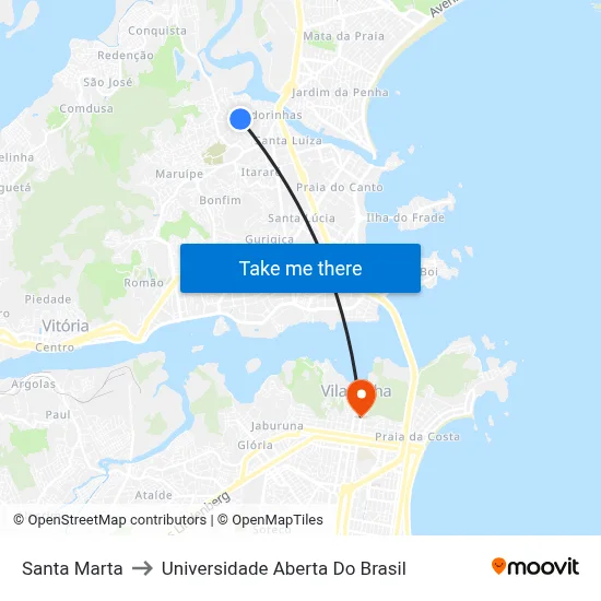 Santa Marta to Universidade Aberta Do Brasil map