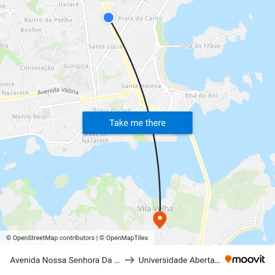 Avenida Nossa Senhora Da Penha, 1481 to Universidade Aberta Do Brasil map