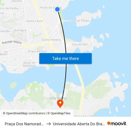 Praça Dos Namorados to Universidade Aberta Do Brasil map