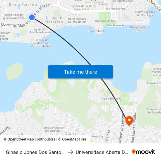Ginásio Jones Dos Santos Neves to Universidade Aberta Do Brasil map